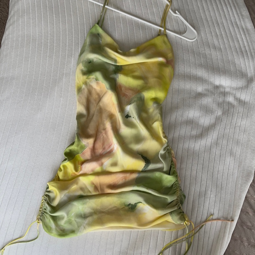 Aritzia satin ruched slip dress